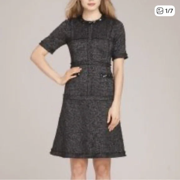 Teri Jon Black Metallic Tweed Midi Dress Size 2 - Picture 1 of 7